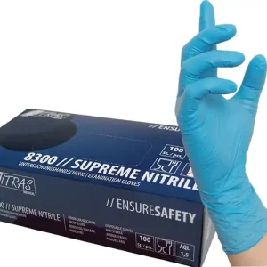 Zertifiziert Einweghandschuh SUPREME NITRILE Gr.L blau Nitril EN374 PSA III 100 St.NITRAS