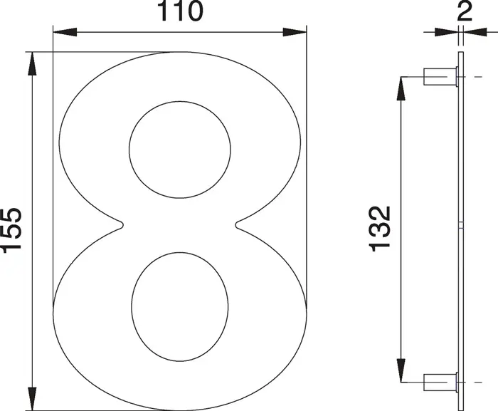 Hausnummer Ziffer 8 VA ma 155mm B.110mm EDI Preis Gesenkt