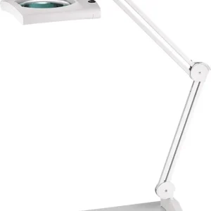 LED-Lupenleuchte Glaslinse 190,5mm (7,5″) Standfuß weiß Abdeck.,eckiger Kopf Zertifiziert