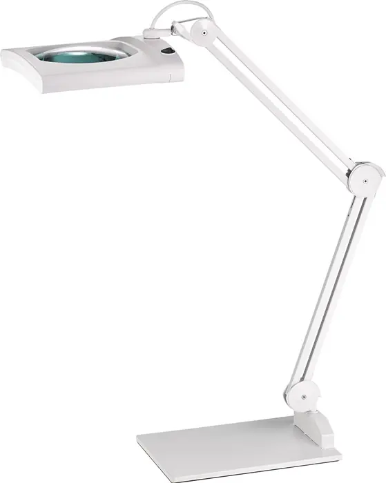 LED-Lupenleuchte Glaslinse 190,5mm (7,5″) Standfuß weiß Abdeck.,eckiger Kopf Zertifiziert