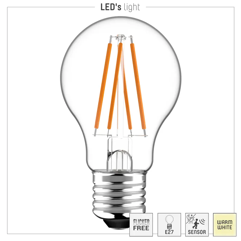 Mega-Angebot Led Filament Leuchtmittel - Klassisch A60 E27 7,3W 806lm 2700K Klar 320° - Tageslichtsensor + HF-Bewegungssensor