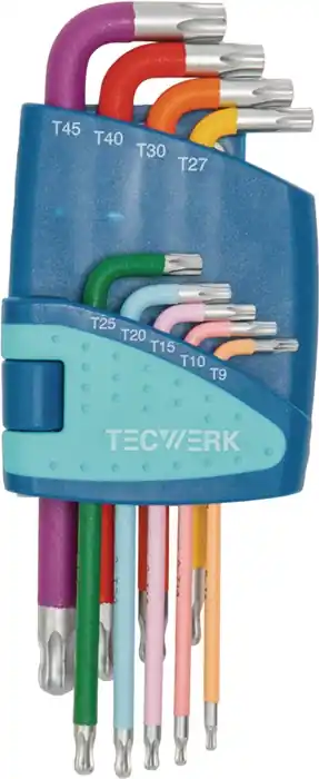 Winkelschraubendrehersatz 9-tlg.T9-T45 farbcodiert Ku.-Halter TECWERK Expressversand