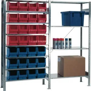 Ausverkauf Steckregal H2000xB1000xT300mm Anbauregal 12 Stahlböden 30xMK4 blau,36xMK4 rot TW