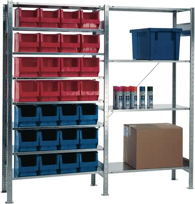 Ausverkauf Steckregal H2000xB1000xT300mm Anbauregal 12 Stahlböden 30xMK4 blau,36xMK4 rot TW