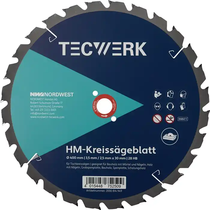 Tischkreissägeblatt AD 500mm Z.36 HB Schnitt-B.3,8mm TECWERK Neu