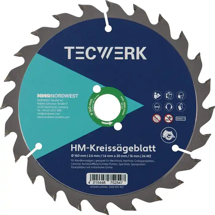 Handkreissägeblatt AD 160mm Z.48 WZ Schnitt-B.2,6mm TECWERK Begrenztes Angebot