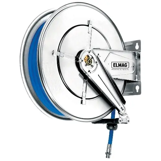 Neuheit ELMAG INDUSTRIE Schlauchaufroller Edelstahl "434/31" - für Wasser 130°C, 12 m, 3/8", 200bar