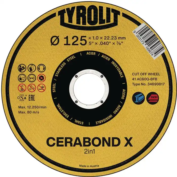 Trennscheibe PREMIUM CERABOND X D125x1,6mm ger.Bohr.22,23mm TYROLIT VE: 25 Stück Direktkauf