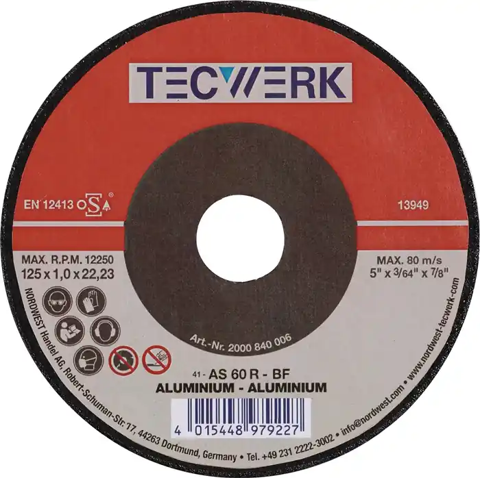 Trennscheibe ALU D125x1,6mm ger.Alu.Bohr.22,23mm TECWERK VE: 25 Stück Versand Am Gleichen Tag