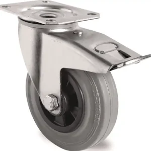 Lenkrolle m.Festst.D.200mm Trgf.205kg m.Platte Rollenlager VG grau TECWERK Sonderangebot