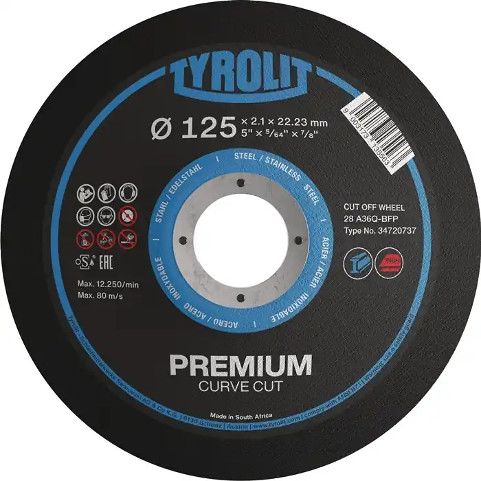 Trennscheibe PREMIUM CURVE CUT D125x2mm 28 Bohr.22,23mm TYROLIT VE: 25 Stück Schnäppchen