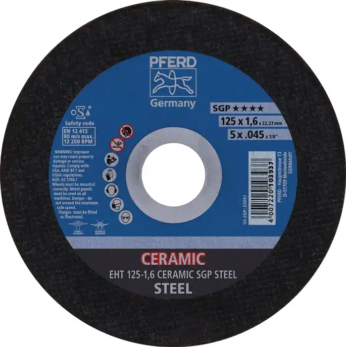 Trennscheibe Ceramic SGP Steel D125x1,6mm ger.STA PFERD VE: 25 Stück Meistverkauft