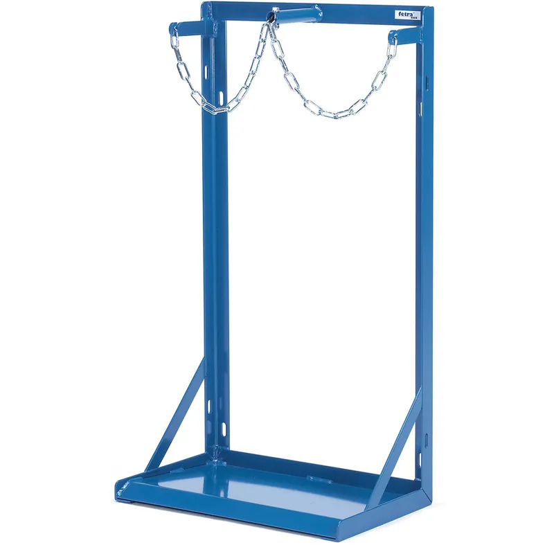 fetra Stahlflaschenständer pulverbeschichtet blau RAL 5007 TPE-Bereifung mit Kettensicherung für 2 Flaschen 40 - 50 Liter Inhalt - Ø 204-229 mm Geprüft