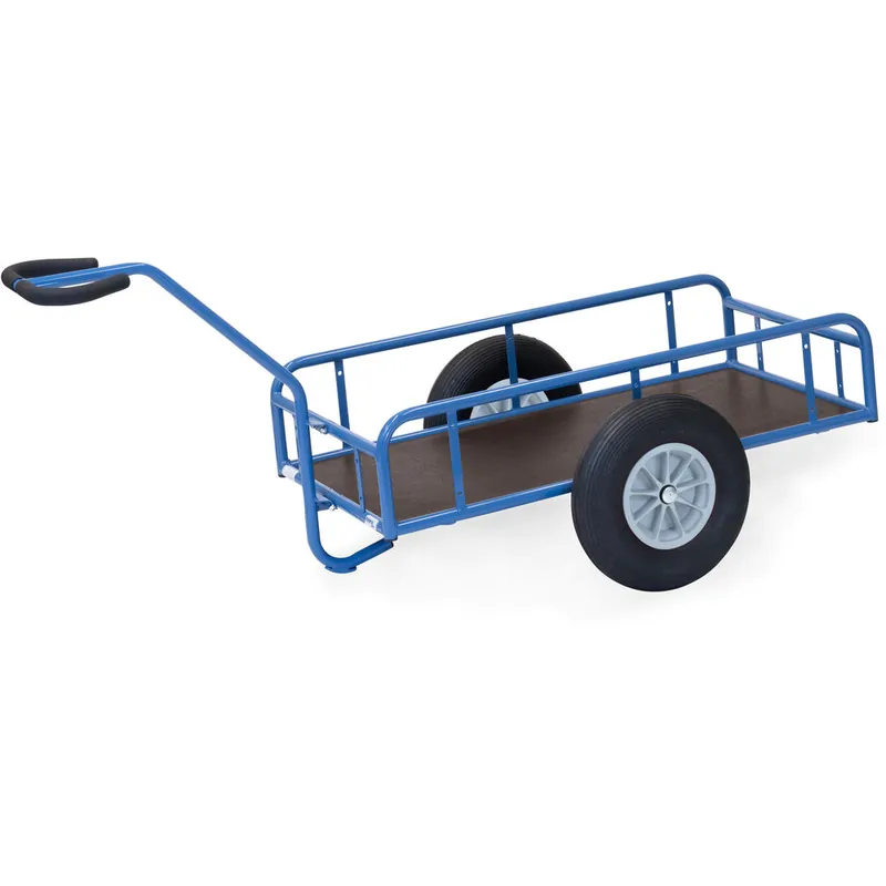 fetra Handwagen pulverbeschichtet brillantblau RAL 5007 mit Geländer PU-Bereifung Sonderaktion