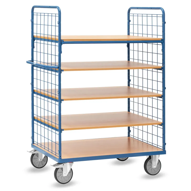fetra Etagenwagen mit Drahtgitter pulverbeschichtet blau RAL 5007 5 Etagen Tragkraft 600 kg Ausverkauf