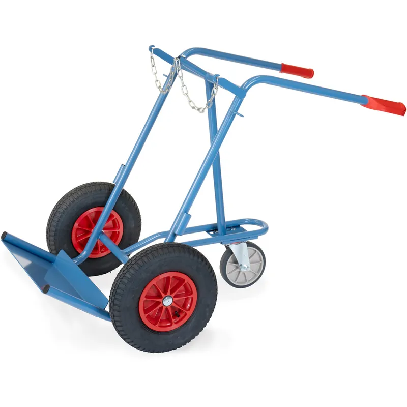 Rabatt fetra Stahlflaschenkarre pulverbeschichtet blau RAL 5007 mit 1 Stütz-Lenkrolle aus TPE 200 x 40 mm für 2 Stahlflaschen mit 40 – 50 Liter Inhalt Ø 204-229 mm