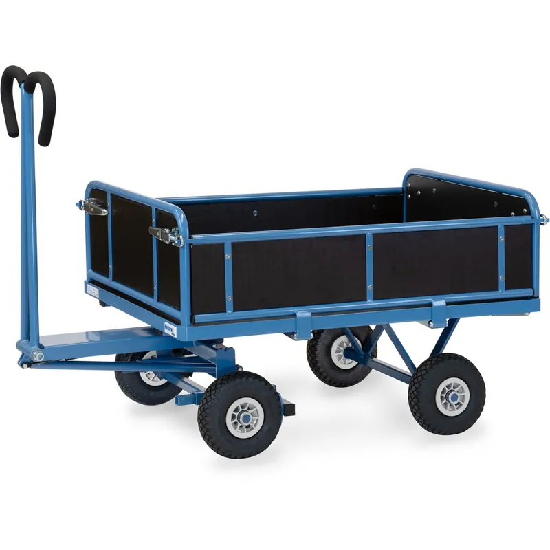 fetra Handpritschenwagen pulverbesichtet blau RAL-5007 3 Bordwände abklappbar Ausverkauf