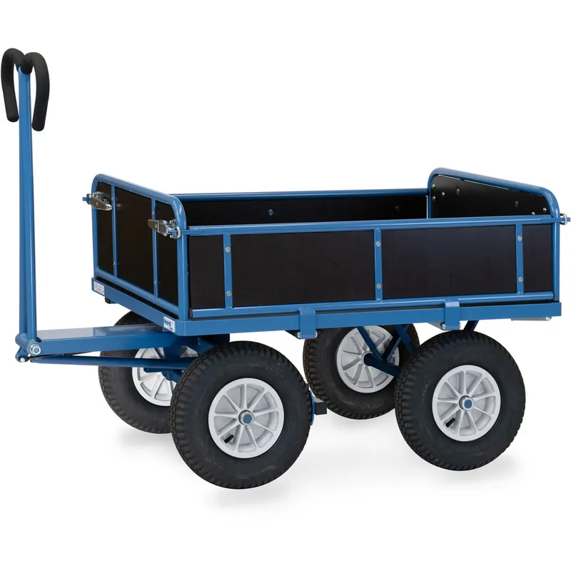fetra Handpritschenwagen pulverbesichtet blau RAL-5007 3 Bordwände abklappbar Neu