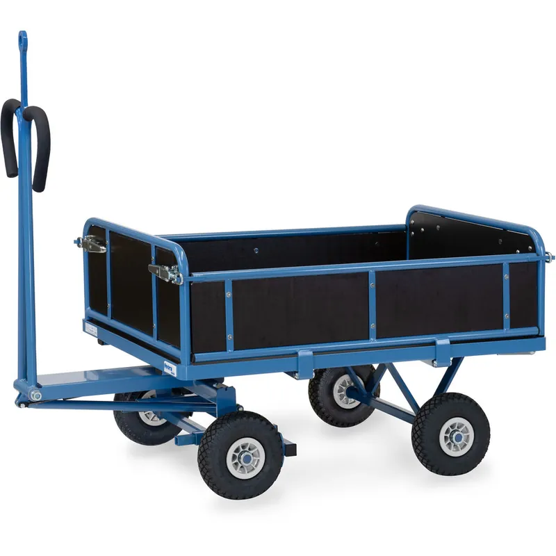fetra Handpritschenwagen pulverbeschichtet blau RAL 5007 3 Bordwände abklappbar mit Zugöse Beliebt