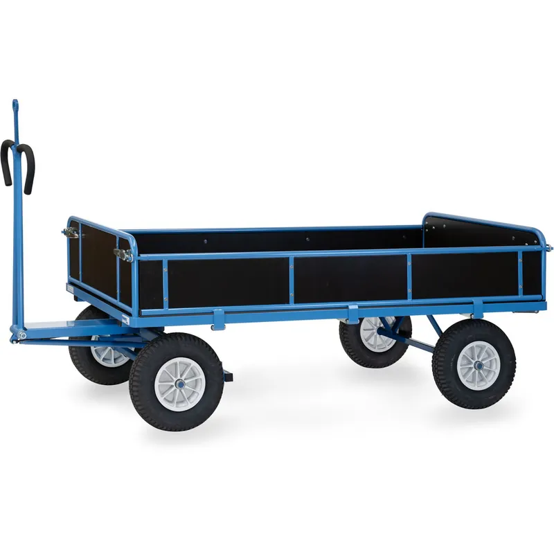 fetra Handpritschenwagen pulverbeschichtet blau RAL 5007 3 Bordwände abklappbar mit Zugöse Neuheit