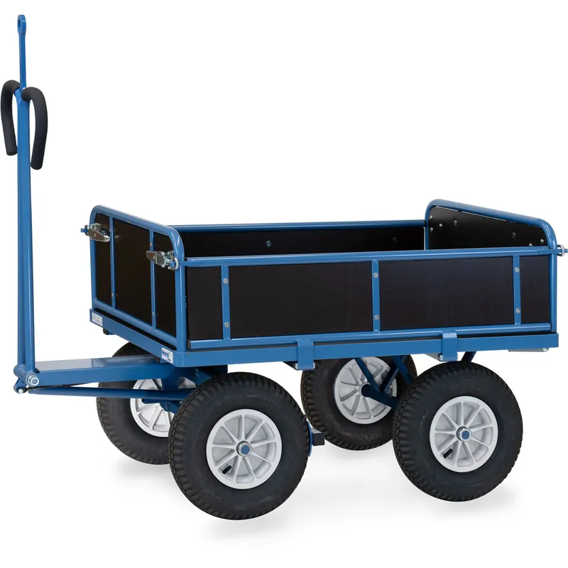 Heißes Angebot fetra Handpritschenwagen pulverbeschichtet blau RAL 5007 3 Bordwände abklappbar mit Zugöse