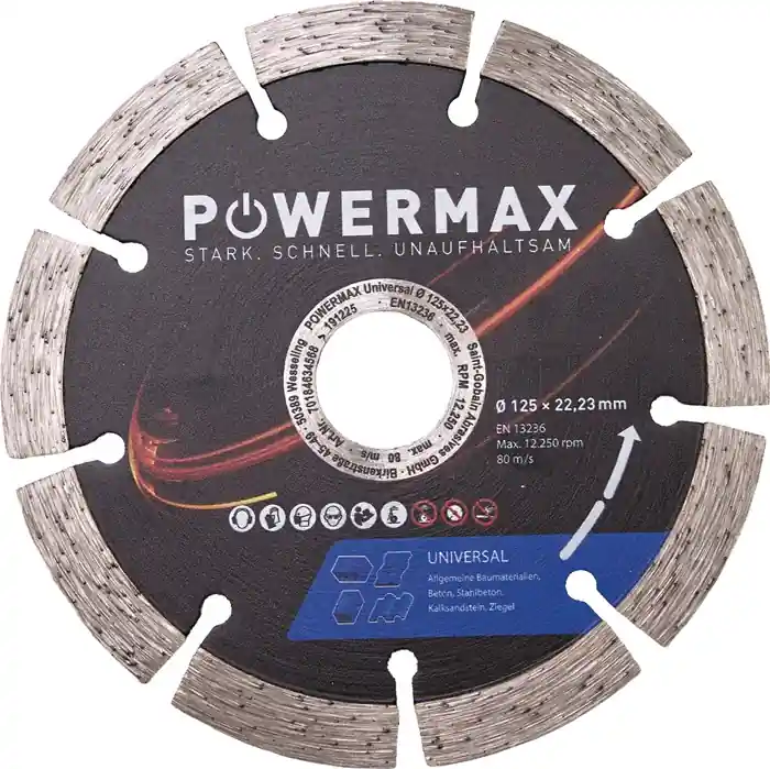 Geprüft Diamanttrennscheibe PowerMax Univ.D.125mm Bohr.22.23mm Seg.-B.2,2mm