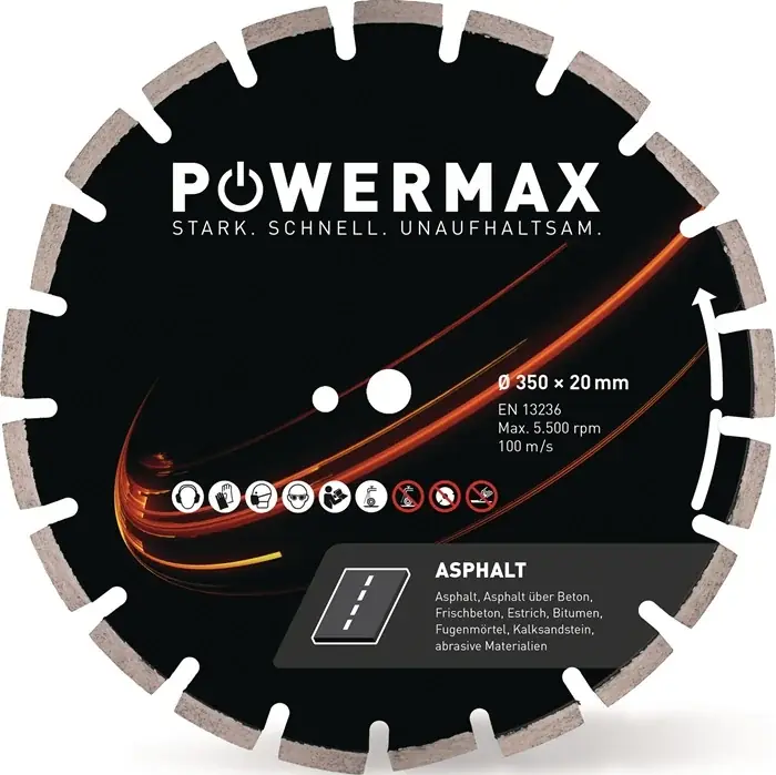 Diamanttrennscheibe PowerMax Asphalt D.350mm Bohr.25.4mm Seg.-B.3,2mm Aktuell