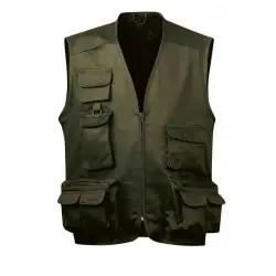 Bestseller Allround Weste - "Harmstorf" - S bis XXXL - oliv - Front Reißverschluss - 9 Außentaschen - 2 Rückentaschen