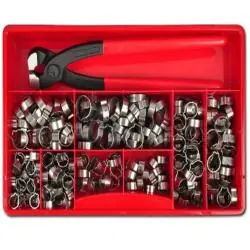 Top-Preis 1-Ohr Schlauchklemmen Sortiment - Edelstahl - inkl. Montagezange - 270 Stück - Ø 8 bis 18 mm - Preis per Set