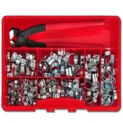 Knallerangebot 2-Ohr Schlauchklemmen Sortiment - Stahl verzinkt - inkl. Montagezange - 280 Stück - Ø 5,7 bis 20 mm - Preis per Set