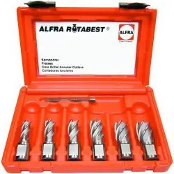 Sale HSS Kernbohrer 6-er Set - ALFRA ROTABEST - Schnitttiefe 25 mm - 12,0 bis 22,0 mm