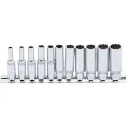 Steckschlüsseleinsatz-Set - tief, 12-kant - 6,3 mm 1/4 " Antrieb - 11-tlg. Mega-Angebot